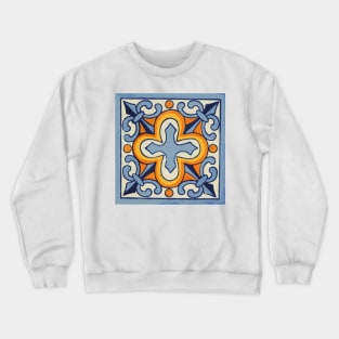 Yellow ceramic tile pattern mexican talavera Crewneck Sweatshirt